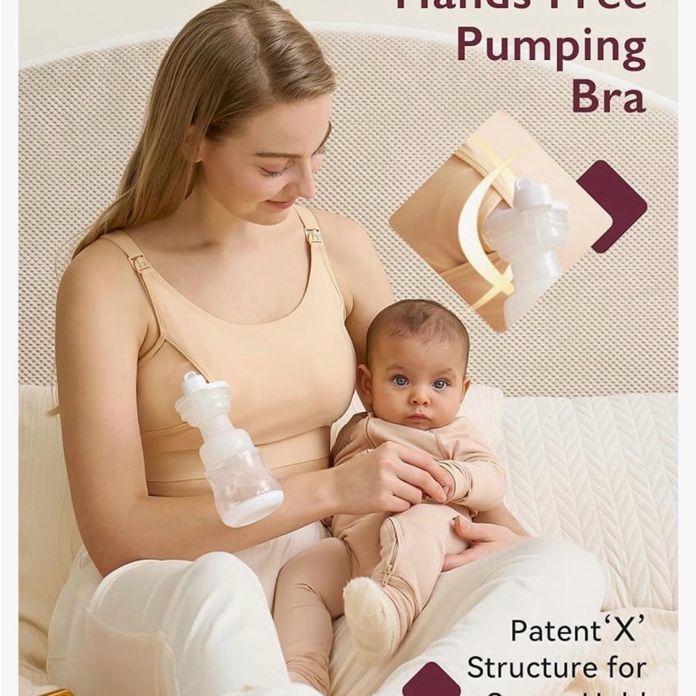Momcozy Hands Free Pumping and Nursing Bra, large, beige, NWT - Picture 2 of 5